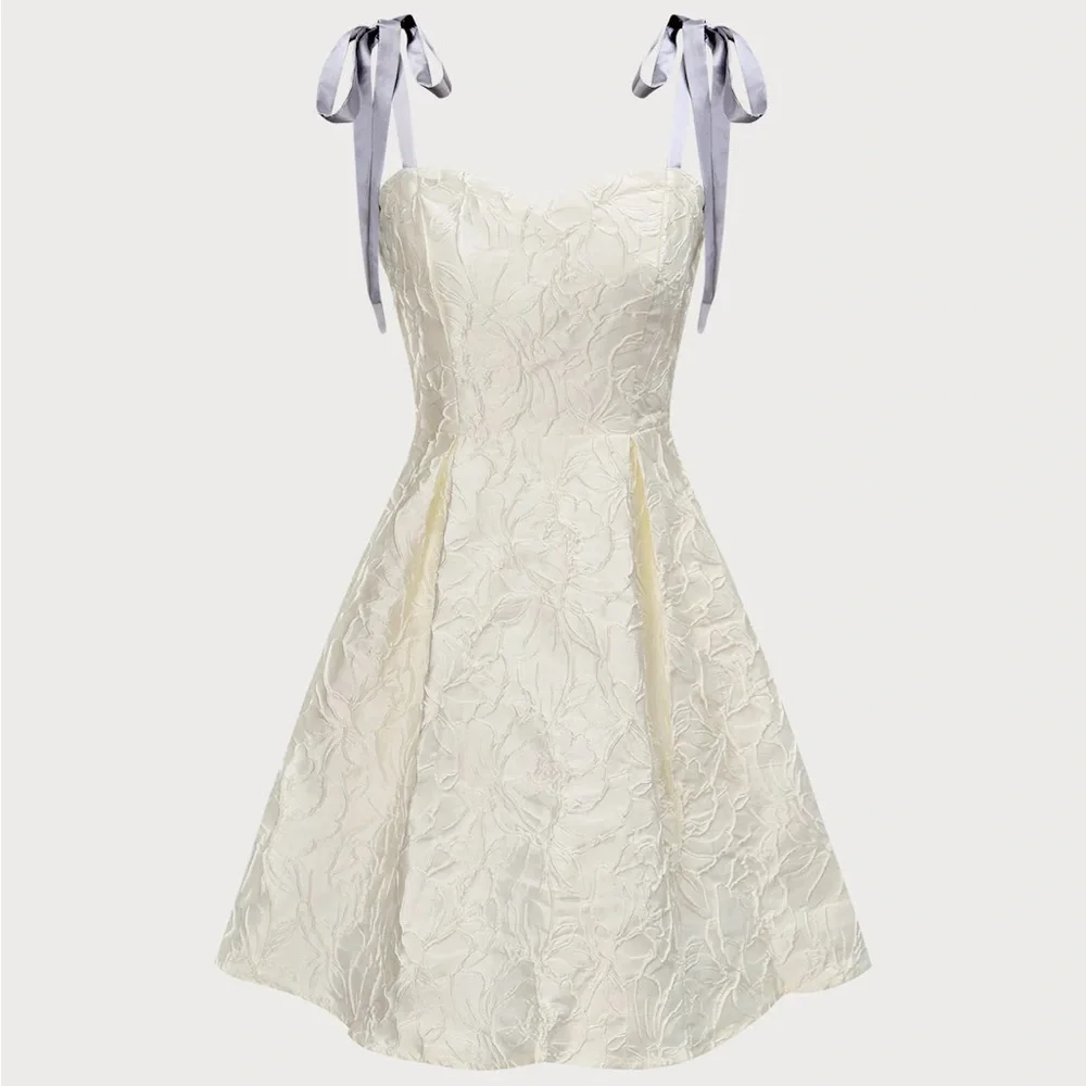 Rihoas Off White Jacquard Tie Strap Mini Dress - Picture 7 of 9